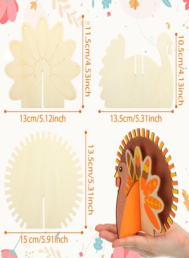 Blueweenly 12 Set Thanksgiving Turkey Wood Crafts to Paint for Kids DIY Turkey Craft Kits with Brush Paintable Unfinished Wooden Slices Fall Cutouts Ornaments Party Favors Wooden Painting Gifts - Image 2
